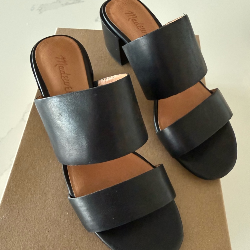Madewell Kiera Black Leather Block Heel Sandals - Picture 3 of 7